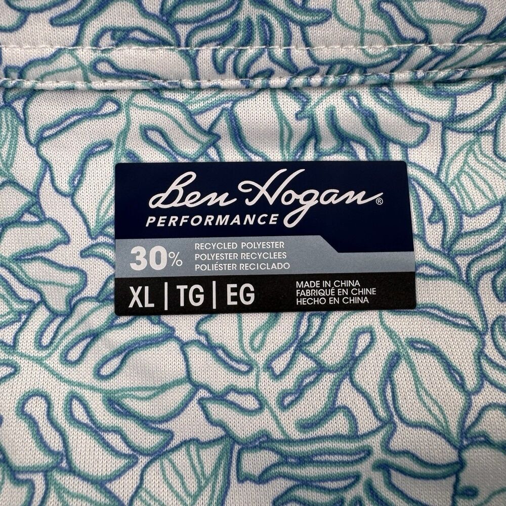 Ben Hogan Golf Polo Shirt Mens XL Blue Green Leaf Print Performance Stretch - Picture 4 of 9